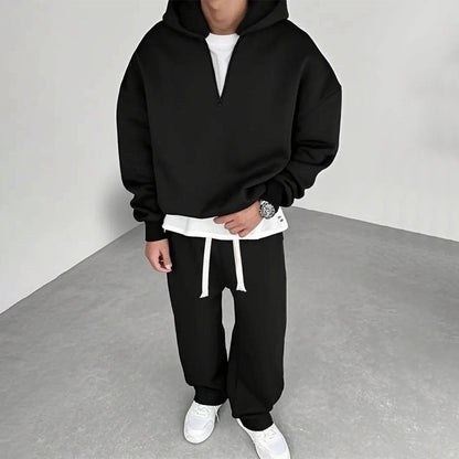 📢📢50%Rabatt!!!🎉✨Lässiges Halb-Zip Kapuzen-Sweatshirt & weit geschnittene Hose für Herren