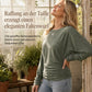 📢🎉50%Rabatt!!!🛍️✨Damen lässiger lockerer Rundhals Langarm Strickpullover mit herunterfallenden Schultern, Fledermausärmeln und seitlicher Rüschenoptik