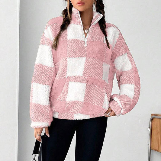 📢🎉50%Rabatt!!!🛍️✨Weite karierte Patchwork-Sherpa-Jacke für Damen