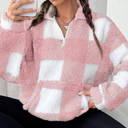 📢🎉50%Rabatt!!!🛍️✨Weite karierte Patchwork-Sherpa-Jacke für Damen