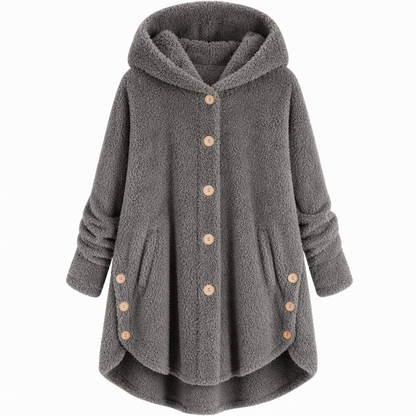 📢🎉50%Rabatt!!!🛍️✨Damen Winter Einfarbiger asymmetrischer Knopf Plüsch Fleece Mantel