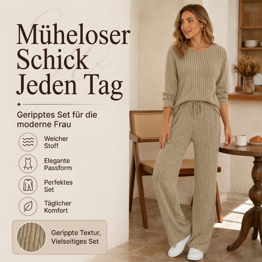 📢🎉50%Rabatt!!!🛍️✨Geripptes Oberteil mit geraden Hosen für Damen, Set