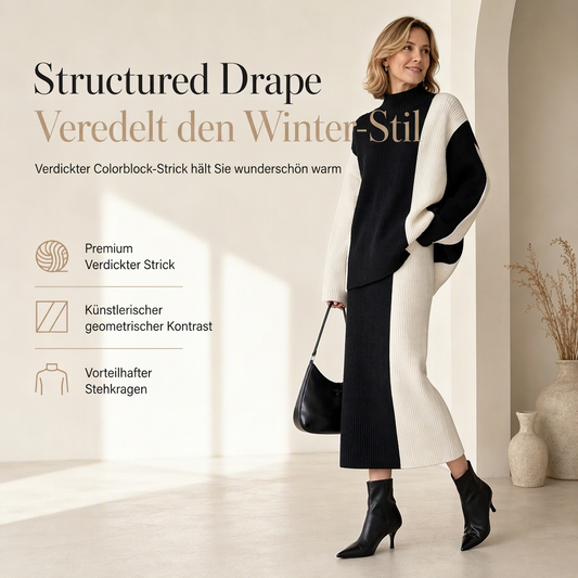 📢🎉50%Rabatt!!!🛍️✨Herbst-Winter Farbblock Strick Zweiteiler Damen – Verdickter Pullover und Rock