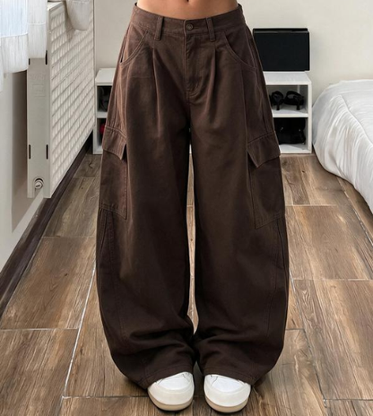 📢🎉50%Rabatt!!!🛍️✨Damen High Waist Wide Leg Baggy Cargohose mit Utility-Taschen, locker sitzende Baumwollmischhose