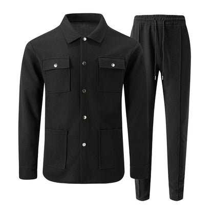 📢🎉50%Rabatt!!!🛍️✨Zweiteiliges Set aus legerer Waffelstrickjacke und passender Hose für Herren