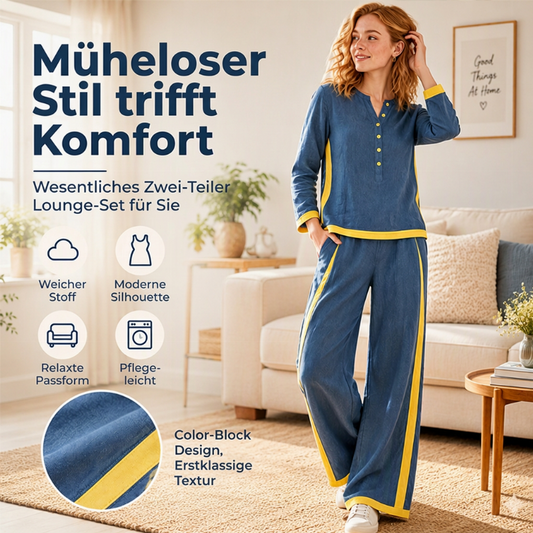 📢🎉50%Rabatt!!!🛍️✨Damen-Farblock-Langarmshirt mit Weithosenset