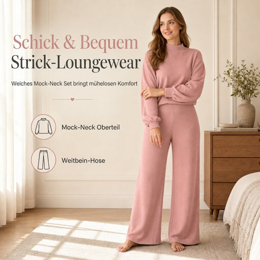 📢🎉50%Rabatt!!!🛍️✨Freizeit Zweiteiliges Strick-Lounge-Set für Damen mit Mock-Neck Langarm-Sweatshirt und hochtaillierten weit geschnittenen Hosen