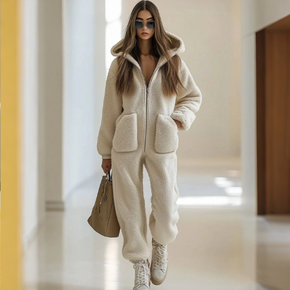 📢🎉50%Rabatt!!!🛍️✨Warmer Damen-Overall mit Kapuze, Reißverschluss und Taschen
