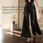 📢🎉50%Rabatt!!!🛍️✨Damen High-Waist-Hose mit Spitzeneinsatz, weitem Bein und dekorativen Goldknöpfen
