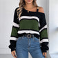 📢🎉50%Rabatt!!!🛍️✨Lässiger Damen-Pullover mit Streifen und Off-Shoulder-Design