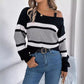 📢🎉50%Rabatt!!!🛍️✨Lässiger Damen-Pullover mit Streifen und Off-Shoulder-Design