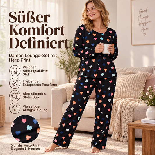 📢🎉50%Rabatt!!!🛍️✨Damen Schlafanzug-Set mit Herzprint und Langarm