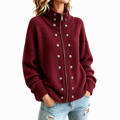 📢🎉50%Rabatt!!!🛍️✨Damen-Strickjacke mit Stehkragen und Doppelknopfverschluss