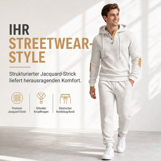 📢🎉50%Rabatt!!!🛍️✨Herren 2-teiliges Jacquard Kapuzenpullover Set Herbst Winter lässiger Kapuzen-Sweatshirt und Sweathose Trainingsanzug