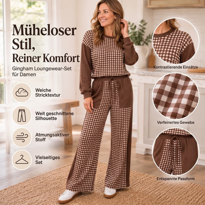 📢🎉50%Rabatt!!!🛍️✨Damen Karomix Langarmoberteil & Weithosen Set