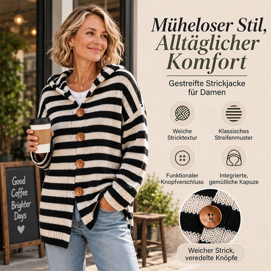 📢🎉50%Rabatt!!!🛍️✨Damen Gestrickte Kapuzenstrickjacke mit Streifen
