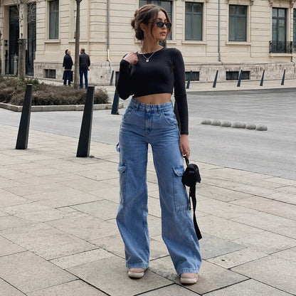 📢🎉50%Rabatt!!!🛍️✨Damen High-Waist Stretch Denim Cargohose