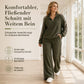 📢🎉50%Rabatt!!!🛍️✨Damen Rippstrick Zweiteiler Freizeitanzug mit Viertelreißverschluss-Pullover und weitem Bein mit Leopardenmuster Akzent-Paneelen