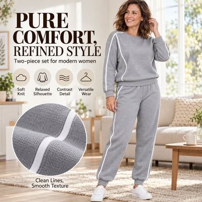 📢🎉50%Rabatt!!!🛍️✨Damen 2-Teilig Set Sweatshirt & Jogginghose mit Kontrastpaspel