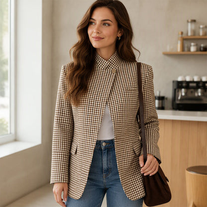 📢🎉50%Rabatt!!!🛍️✨Schicke braune Jacke mit kleinem Karomuster für Damen