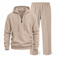 📢🎉50%Rabatt!!!🛍️✨Lässiger 2-teiliger Trainingsanzug für Herren aus Waffelstrick – Kapuzenpullover mit halbem Reißverschluss und Hose mit geradem Bein