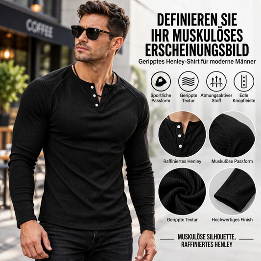 📢🎉50%Rabatt!!!🛍️✨Lässiges, schmal geschnittenes Herren-Henley-T-Shirt mit Rippstrick