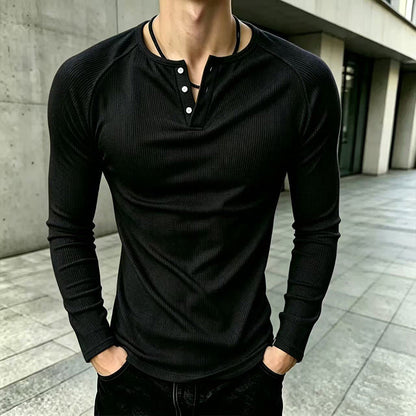 📢🎉50%Rabatt!!!🛍️✨Lässiges, schmal geschnittenes Herren-Henley-T-Shirt mit Rippstrick