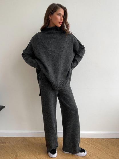 📢🎉50%Rabatt!!!🛍️✨Zweiteiliges Damen-Set aus lockerer Rollkragenpullover und Strickhose - Locker, dick, warm für Herbst und Winter