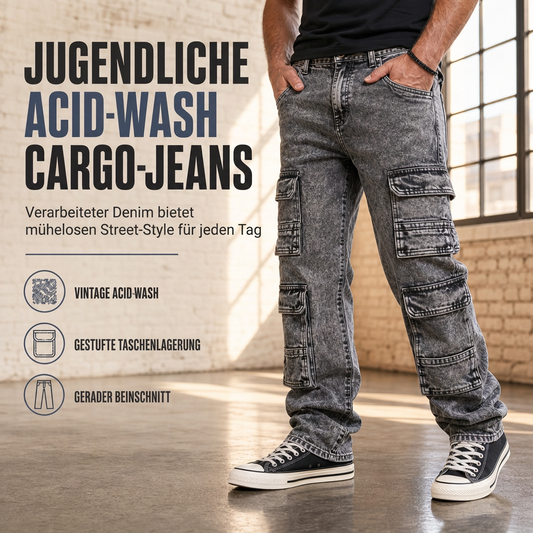 📢🎉50%Rabatt!!!🛍️✨Retro gewaschene Cargo-Jeans mit weitem Bein, Y2K High-Street-Denim-Hose mit Taschen