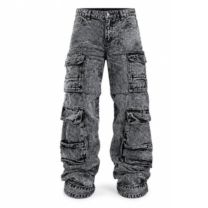 📢🎉50%Rabatt!!!🛍️✨Retro gewaschene Cargo-Jeans mit weitem Bein, Y2K High-Street-Denim-Hose mit Taschen