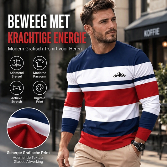 📢🎉50%Rabatt!!!🛍️✨Gestreept shirt met ronde hals en lange mouwen voor heren