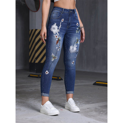 📢🎉50%Rabatt!!!🛍️✨Dehnbare Jeans mit floraler Stickerei und eng anliegender Passform für Damen