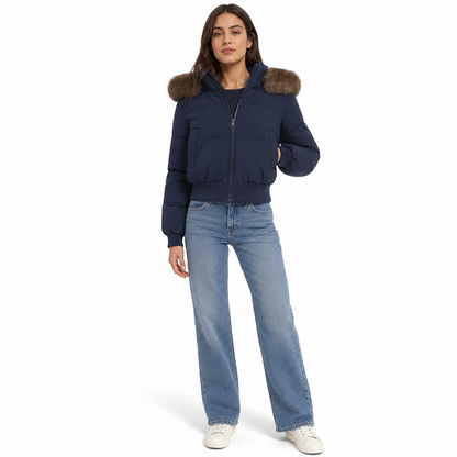 📢🎉50%Rabatt!!!🛍️✨Kurze gepolsterte Winterkapuzenjacke für Damen mit Pelzkragen