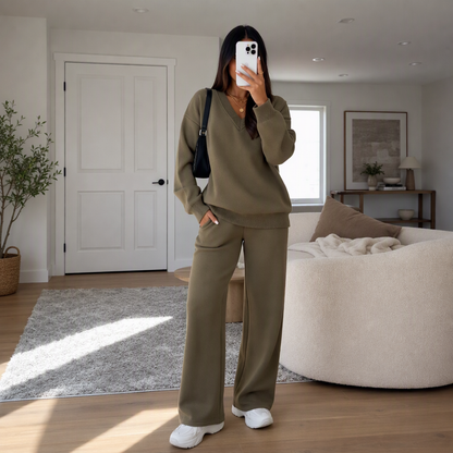 📢🎉50%Rabatt!!!🛍️✨Damen Strick V-Ausschnitt Pullover & Wide-Leg Hose Set