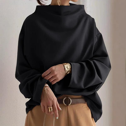 📢🎉50%Rabatt!!!🛍️✨Locker geschnittener Mock-Neck-Pullover mit Drapierung, abfallenden Schultern und langen Ärmeln