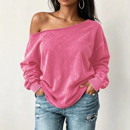 📢🎉50%Rabatt!!!🛍️✨Lockeres Damen-Sweatshirt mit offenen Schultern, Mineralwaschung, übergröß und lässig