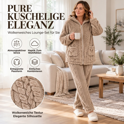📢🎉50%Rabatt!!!🛍️✨Damen Plüsch Zopfstrick Kapuzenjacke & Hosen Set