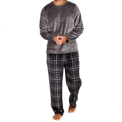📢🎉50%Rabatt!!!🛍️✨Weiches, plüschiges Strick-Loungewear-Pyjama-Set für Herren mit einfarbigem Rundhalsoberteil und Karottenhose