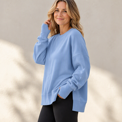 📢🎉50%Rabatt!!!🛍️✨Damen Lockere Rundhalsausschnitt Sweatshirt mit Seitenschlitz