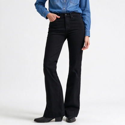 📢🎉50%Rabatt!!!🛍️✨Damen High-Waist Schlaghosen aus Denim, klassische schwarze Röhrenjeans mit Five-Pocket-Design